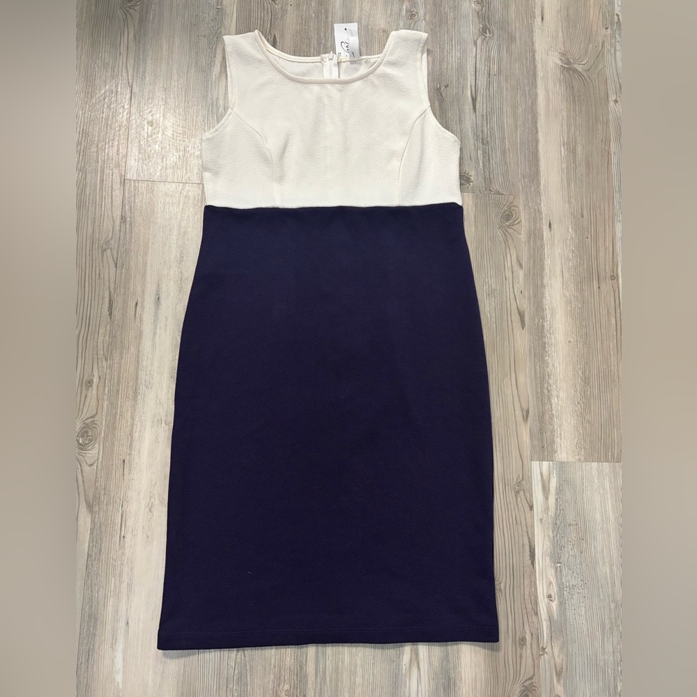 NY Collection White and Eggplant  Sheath Dress Sleeveless Midi NWT